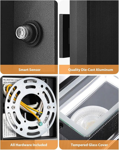 SHIMR Dusk to Dawn Outdoor Lighting 2 Pack, Outdoor Wall Sconce with GU10 Bulbs, Black Aluminum Exterior Lighting Fixtures Wall Mount, Modern Outside Lights for Garage Patio Garden, ETL Listed