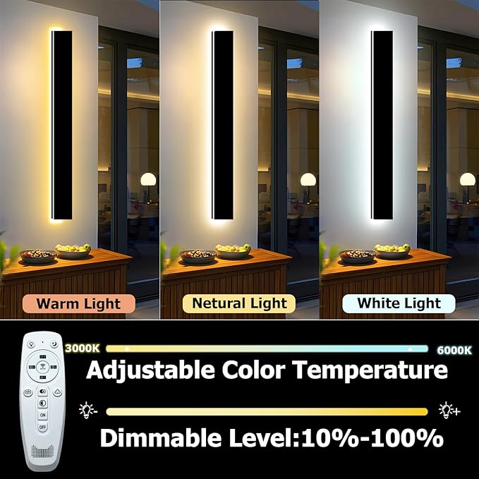 2pcs 31in Exterior Wall Lights,4.33in Wide Dimmable Modern Outdoor Wall Lights for Garage and Front Door,Linear Outdoor Wall Sconce IP65 Waterproof,Black LED Outdoor Long Light Fixture
