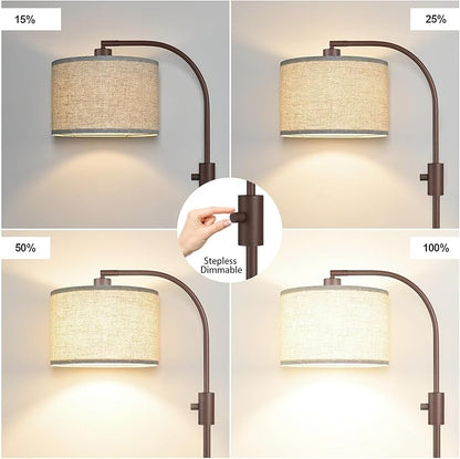 【Upgraded】 Dimmable Matte Brown Floor Lamp, 1200 Lumens LED Bulb Included, Arc Floor Lamps for Living Room Modern Standing Lamp with Linen Shade, Tall Lamp for Living Room Bedroom Office Reading Room