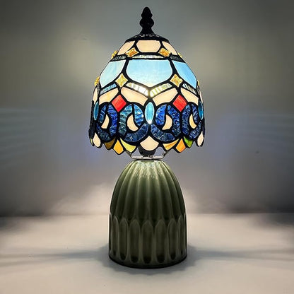 Tiffany Lamp Stained Glass Mushroom Table Lamps 6X6X12.5 Inch Blue Jewelry Baroque Style Small Night Light Ceramic Base Mini Accent Desk Light Suitable for Bedside Table Bedroom Children Room
