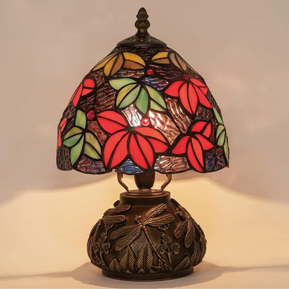 Tiffany Stained Glass Mushroom Table Lamp 8" Purple Blue Red Maple Leaf Floral Shade Nightstand Light for Bedroom Dorm Living Coffee Office Housewarming Gift (Purple Blue Maple Leaf)