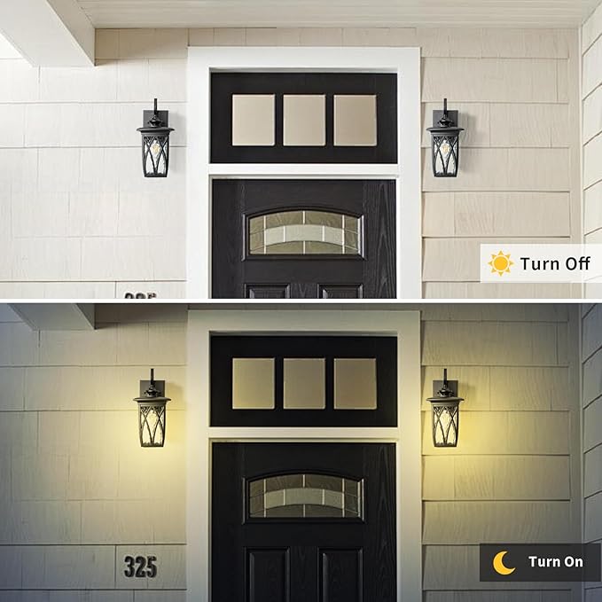 JYZ Outdoor Porch Light Wall Mount,14'' Exterior Waterproof Wall Lighting Fixtures,Wall Sconce Light with E26 Socket & Water Ripple Glass Shades, Matte Black Outside Wall Lantern for Patio Front Door