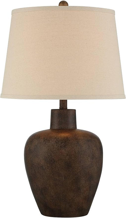 Regency Hill Glenn 27" Tall Urn Farmhouse Rustic Natural Cottage Southwestern Table Lamps Set of 2 WiFi Smart Socket Dark Terra Cotta Finish Living Room Bedroom Bedside Nightstand Fabric Shade