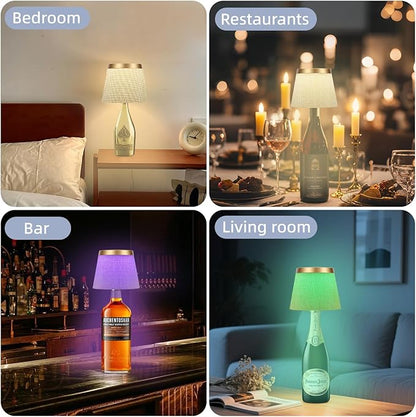Wireless Bottle Lamp Shades, Wine Bottle Lamps with RGBW Touch Dimmable Bottle Lights, 4000mAh Rechargeable LED Bottle Lamp Lights for Bedroom Bar Restaurant Home Decor (Gold)