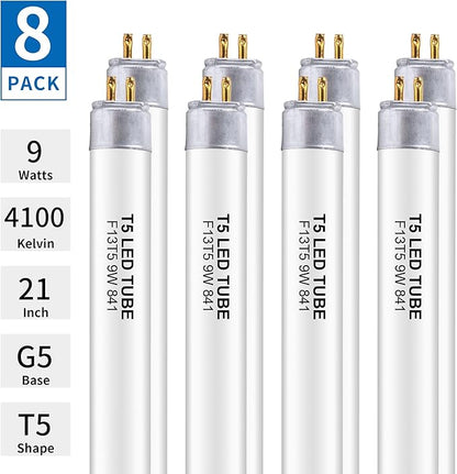 8 Pack 21 Inch F13T5/CW LED Replacement Bulbs, 4100K Cool White, T5 LED 9 Watts Replace Fluorescent Bulb with LED, Replacement Tube for Counter and Cabinet Fixture