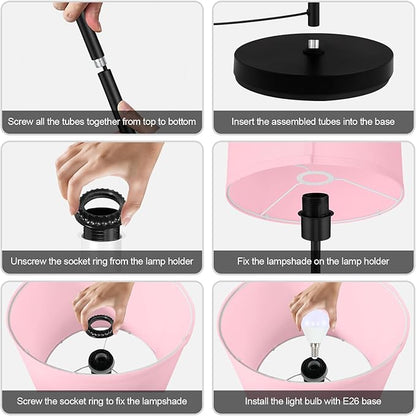 Floor Lamp Pink, Standing Lamp, Small Floor Lamps with Lampshade, 59" Tall Lamps for Bedroom, Foot Switch, Simple Corner Pole Lamp for Kids Room, Girls Room, Nursery, Office(NO Bulb, E26 Base)