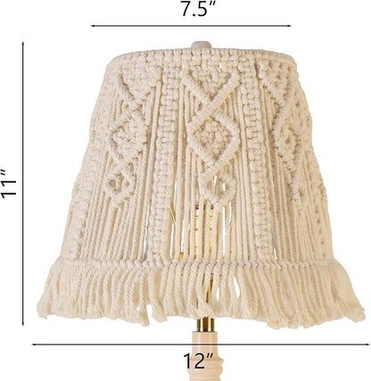 White-Ivory Boho Woven Lamp Shade Bell Tassels Lampshade 7.5``Top x 12``Bottom x 11``High(Spider) Medium Handmade Lamp Shades for Table & Bedside Lamp - Easy Assemble
