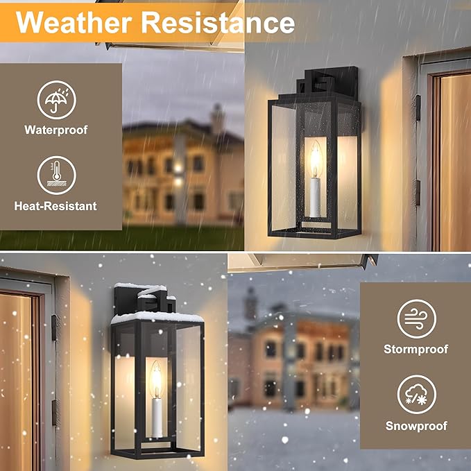 Modern Outdoor Wall Lights, 14In Exterior Lighting Fixtures with White E12 Base, Wall Mount Lantern Waterproof Outside Sconce for House Porch Patio Yard Front Door