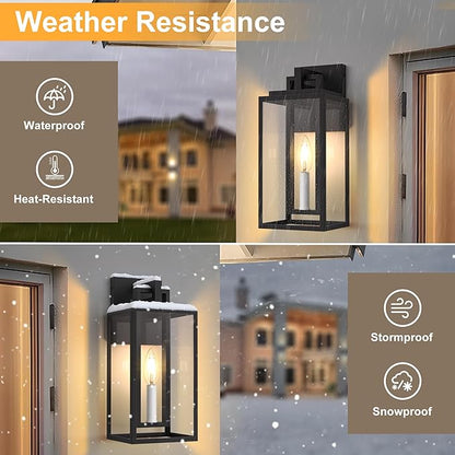 Modern Outdoor Wall Lights, 14In Exterior Lighting Fixtures with White E12 Base, Wall Mount Lantern Waterproof Outside Sconce for House Porch Patio Yard Front Door