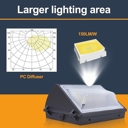 150W LED Wall Pack Light with Photocell 6Pack, 4000/5000/6500K 3CCT, 80/100/120/150W Selectable, Commercial Security Flood Lighting Outdoor Wall Lights for Parking Lot Building Warehouse, ETL Listed