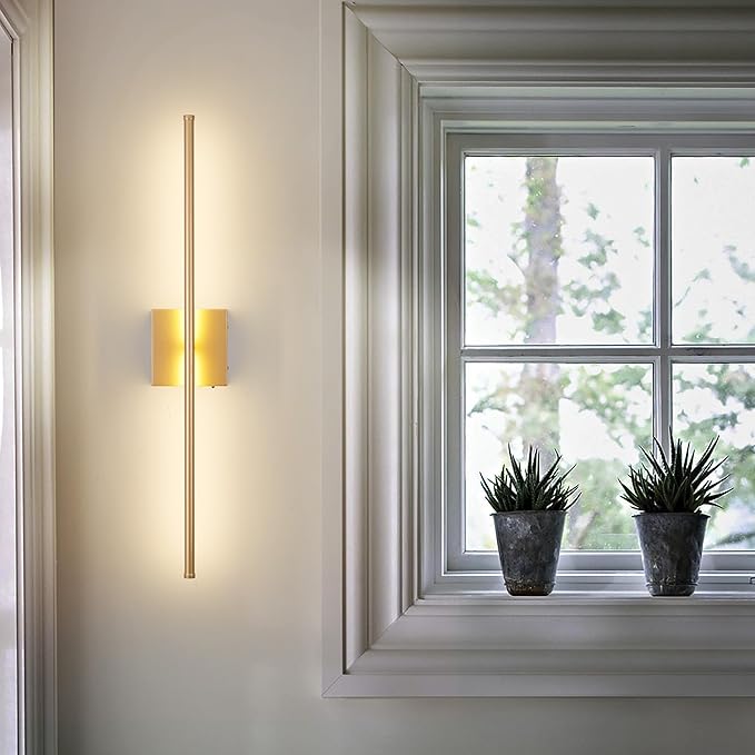 Battery Operated Wall Sconces with Remote Control, Dimmable Wall Sconces Set of Two, 350°Rotate, 3000K LED Gold Wireless Wall Light for Living Room, Hallway, Bedroom, 32.2 Inch (2 Pack)