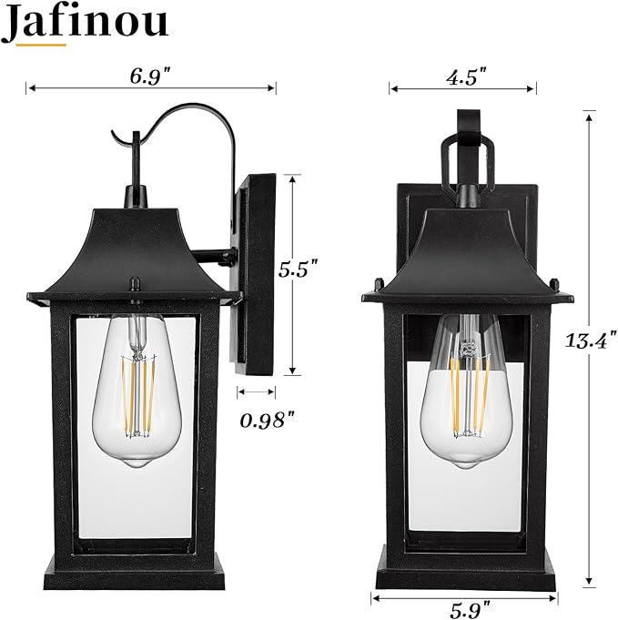Outdoor Sconce Lights，Black 13 inch Outdoor Wall sconces，Aluminum & Tempered Glass Exterior Sconce，Waterproof Rustproof Porch Lighting for Front Door，Garage，Patio
