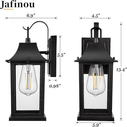 2-Pack Outdoor Wall Light fixtures，Exterior Waterproof Wall Sconce Light Fixture，13 inch Porch Light Fixture with Clear Glass Shade，Matte Black Outdoor Wall Light，Anti-Rust Porch Lamp