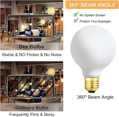 Leools LED Light Bulb G25/G80 Dimmable Flick-Free Matt 6W Frosted Glass CRI95 Warm White 600LM, 60W Equivalent Vintage LED Edison Globe Filament Light Bulb,Dim-to-Warm 2200-2700K,E26 Base, 4 Pack