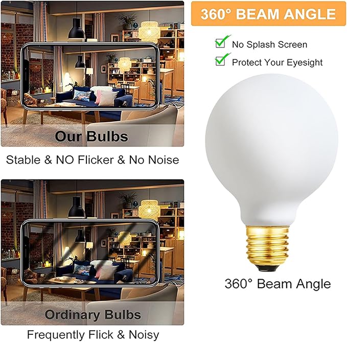G25 LED Light Bulb E26 Base Matt Opal Porcelain Soft White 3000K Dimmable Edison 6W Led Globe Bulb,600LM,60 Watt Equivalent,Outside Frosted Glass,G80 Vintage LED Edison Globe Light Bulb,4 Pack.