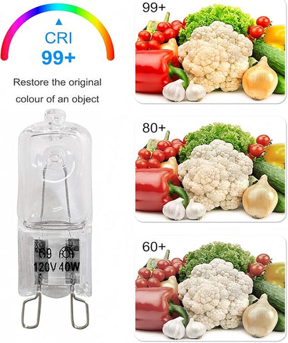 Appliance Light G9 Bulb, 120V 40W Xenon Small Light Bulb for Microwave,Chandeliers, Pendants, Cabinet Lights, Bathroom, 2 Pin Base JC T4 Type,Warm White, Dimmable,12 Pack