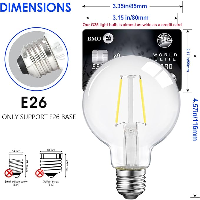 ENERGETIC SMARTER LIGHTING 5W Dimmable G25 LED Edison Light Bulb, G25 (G80) Globe Bulb, 60W Equivalent, 5000K Daylight, Christmas Light, E26 Standard Base, ETL Listed, 6-Pack
