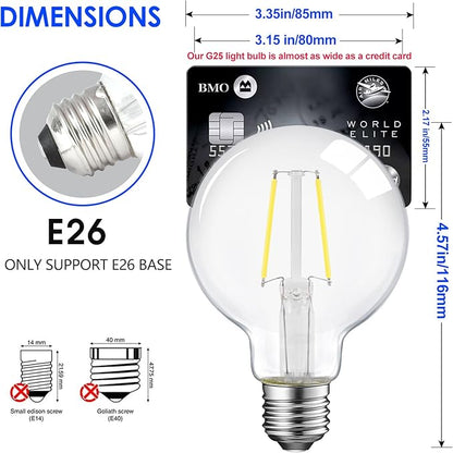 ENERGETIC SMARTER LIGHTING 5W Dimmable G25 LED Edison Light Bulb, G25 (G80) Globe Bulb, 60W Equivalent, 5000K Daylight, Christmas Light, E26 Standard Base, ETL Listed, 6-Pack
