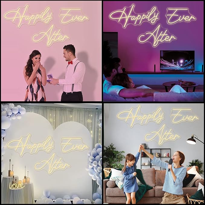 Super Large Neon Sign Happily Ever After with Dimmer, Art Decorative Neon Lights for Bedroom, Wedding, Birthday, Home Wall Decor, Bachelorette Party (60.26"X12.52")
