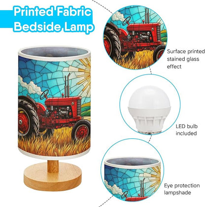 Tractor Table Lamp LED 3-Color Pressed Bedside, Tractor Shade Lamp with Wood Base for Bedroom Living Room Desk Office TL01