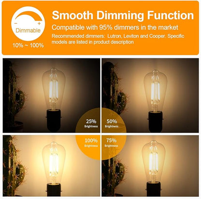 12Packs ST64 Large Vintage LED Edison Bulbs, 60W Equivalent 7W, 800Lumens, Dimmable Antique LED Filament, 2700K Warm White, E26 Medium Base Light Bulbs High Brightness Clear Glass for Bedroom Office