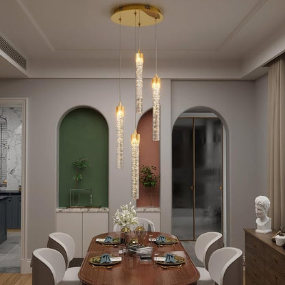 4-Light Pendant Lights Kitchen Island Mini Chandelier,Modern Gold Pendant Light with Remote Control,Teardrop Hanging Light Fixture for Dining Room Hallway