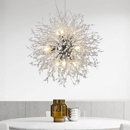 Modern Dandelion Chrome Chandelier, 9 Lights Firework Crystal Chandeliers for Entryway, Sputnik Crystal Pendant Ceiling Light Fixture for Hallway, Dining Room
