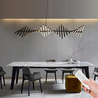 JAYMP Designer Chandelier Modern Dimmable LED Pendant Light, Adjustable Strip Light Bar, Kitchen Island Dining Room Hanging Lamp (Black, 30 Lights)