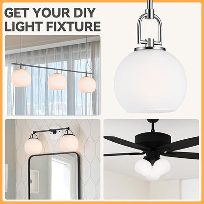 3 Pack White Frost Glass Shade Replacements, Globe Glass Lamp Shade Covers for Light Fixtures, 1.65 Inch Fitter Globes Lampshades for Wall Sconces Chandelier Pendant Lights Bath Vanity Lights