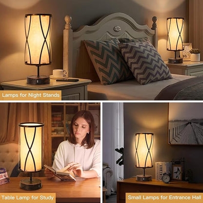 Distressed Table Lamps for Living Room, 3 Way Dimmable Touch Lamps, Small Bedside Lamps with LED Bulbs, USB Ports C+A, Nightstand Lamp for Kids Room, Bedroom, Office (2 Pack Iron)