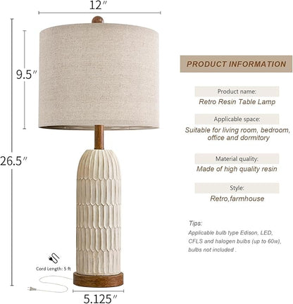 OYEARS 26.5" Table Lamps Set of 2 with USB A+C Charging Ports for Bedroom Living Room Farmhouse Bedside End Lamps Rustic Nightstand Lamps, Brown