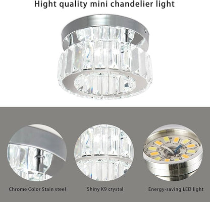 CLAIRDAI Flush Mount Ceiling Light Fixture LED Mini Chandeliers with Crystals Hallway Light Mini Modern Crystal Chandeliers Bedroom Chandelier for Bathroom Kitchen Office(Dimmable)
