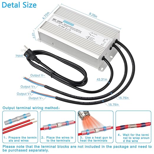 LED Driver 48V600W Waterproof Power Supply AC90-130V to DC48V12.5A Low Voltage Converter IP67 Transformer Suitable for Indoor and Outdoor LED Lighting and Any 48V DC Device
