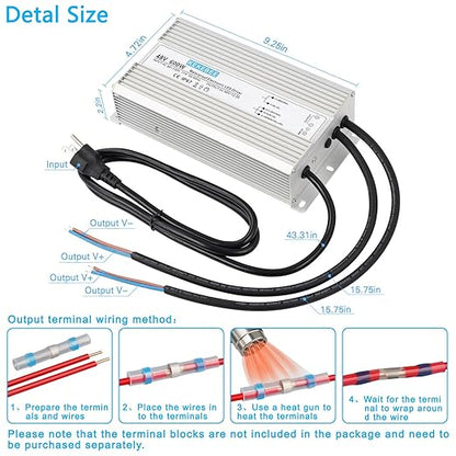 LED Driver 48V600W Waterproof Power Supply AC90-130V to DC48V12.5A Low Voltage Converter IP67 Transformer Suitable for Indoor and Outdoor LED Lighting and Any 48V DC Device