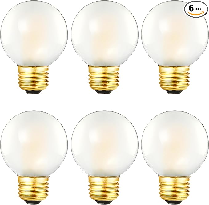 Frosted G16.5 LED Light Bulb, Dimmable Wall sconces Edison Bulb,6W (60W Equivalent), 2700K, E26 Globe Light Bulb for Ceiling Fans, Chandeliers, Vanity, G50, 6Pack (6W-2700K)