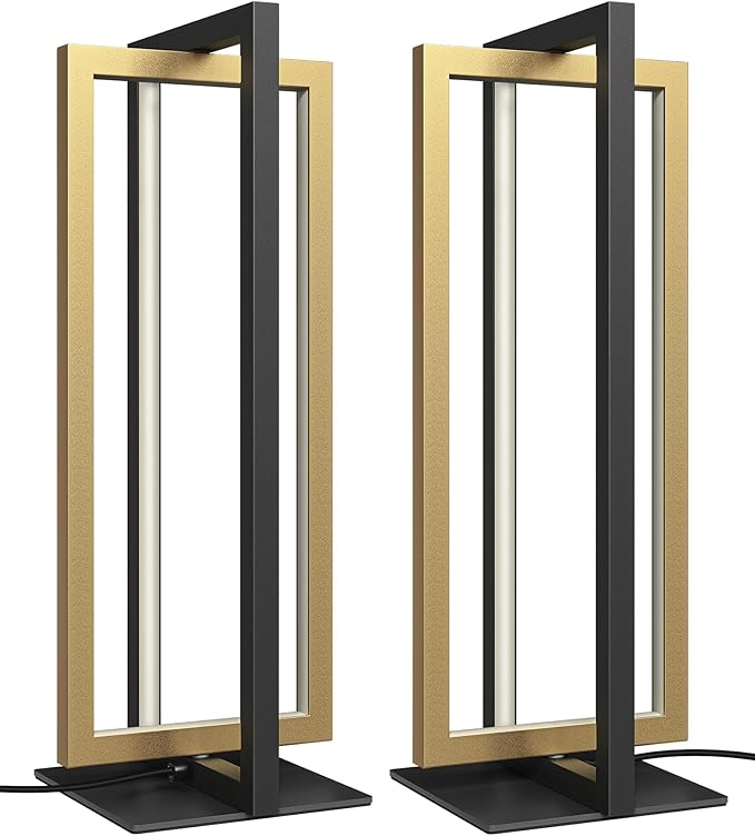 EDISHINE LED Table Lamp, 3 Color Temperatures Bedside Lamp (3000K 4500K 6000K), MAX 750LM Touch Dimmable Nightstand Lamp for Living Room Bedroom, Angle Adjustable, Dual-Frame Rectangle, 2 Pack