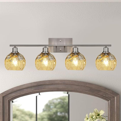 3 Pack Fixture Replacement Globe Shade, 6 Inch Diameter, E26 Base Amber Hammered Glass, Glass Globe Lampshade Cover for Pendant Chandelier Vanity Light No Hardware