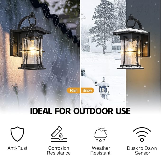 Outdoor Lighting Fixtures Wall Mount, 1-Light 15''H Dusk to Dawn Exterior Light for House Outdoor Wall Lantern with Clear Glass for Front Porch Patio Garage (15'' H with Photocell, 1 PC)