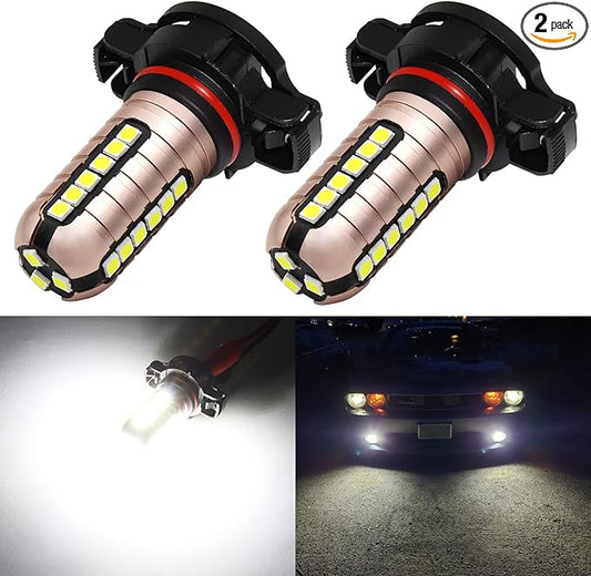 PHINLION PSX24W LED Fog Light Bulbs, 3000 Lumens Super Bright 3030 Chipsets 2504 12276 12V LED Bulb Replacement for Foglights or DRL, 6000K Xenon White