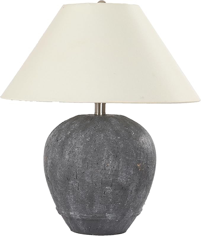 Farmhouse Ceramic Table Lamp, 21" Rustic Table Lamp with Linen Shade, 3-Way Dimmable Bedside Nightstand Lamps for Bedroom, Living Room, E26 Socket, Dark Grey