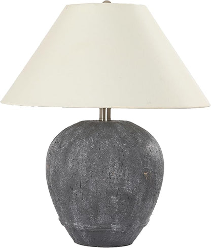 Farmhouse Ceramic Table Lamp, 21" Rustic Table Lamp with Linen Shade, 3-Way Dimmable Bedside Nightstand Lamps for Bedroom, Living Room, E26 Socket, Dark Grey