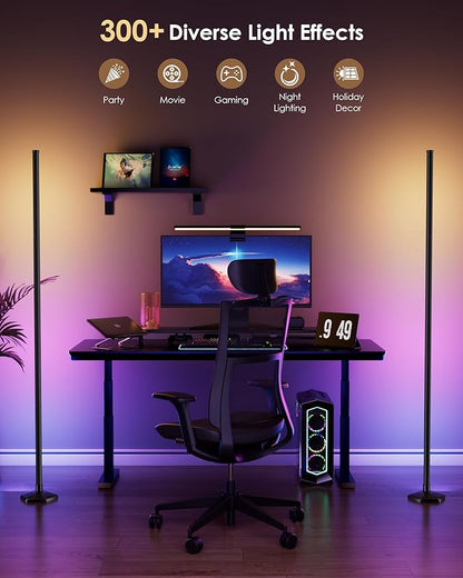 2PCS Corner Floor Lamp, 65" RGB Color Changing Mood Light with Remote Control, Dimmable LED Corner Lamp with Music Sync, Modern Floor Lamp for Living Room Gaming Room