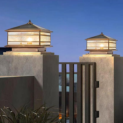 All Copper Steel Glass Outdoor Post lights, Waterproof Pillar Light, Vintage Patio Lawn Column Lamp,outdoor column lights,Deck Lights, Lantern Fence Lamp Fixture E26 Base (Wiring E26 Base, 12X12in)