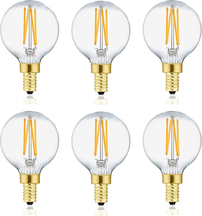 XININSUN E12 G16.5 Light Bulb,40 Watt Candelabra Light Bulb, Dimmable Warm White 2700K 400lm G50 4w Led Globe Bulbs Vintage LED Filament Edison Candle Bulb with Decorative,6Pack