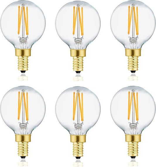 XININSUN E12 G16.5 Light Bulb,40 Watt Candelabra Light Bulb, Dimmable Warm White 2700K 400lm G50 4w Led Globe Bulbs Vintage LED Filament Edison Candle Bulb with Decorative,6Pack