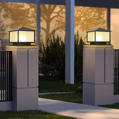 SLAWA Outdoor Column Lights with Mount Base, Exterior Patio Pillar Lights Outdoor Fixture with Aluminum Housing, Outdoor Post Lights Fixture with Tempered Glass for Front Yard, Garden Porch