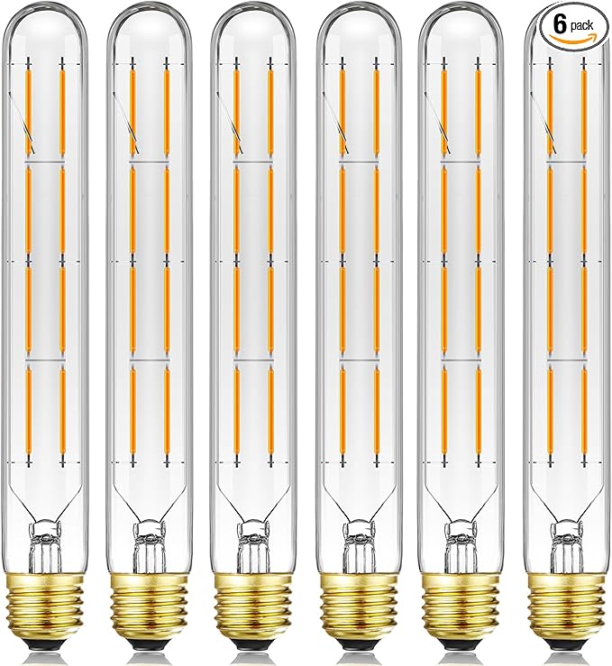 E26 Tubular Led Bulb 8W T10 Dimmable Long Light Bulbs 75 Watt E26 Medium Base 2700k Warm White Edison Lights Bulbs 8.9Inches,6Pack.