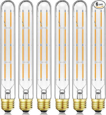 E26 Tubular Led Bulb 8W T10 Dimmable Long Light Bulbs 75 Watt E26 Medium Base 2700k Warm White Edison Lights Bulbs 8.9Inches,6Pack.