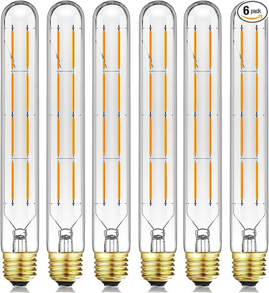 E26 Tubular Led Bulb 8W T10 Dimmable Long Light Bulbs 75 Watt E26 Medium Base 2700k Warm White Edison Lights Bulbs 8.9Inches,6Pack.