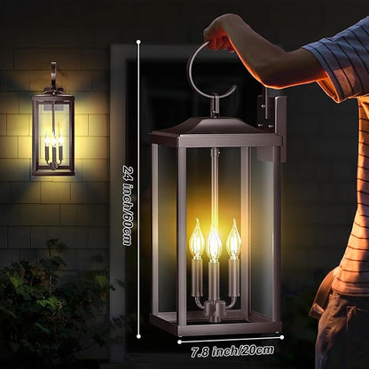 24" Extra Large Outdoor Wall Light for House, Oil Rubbed Bronze 3-Light Waterproof Exterior Porch Lamp Wall Mount, Modern Outside Wall Sconce Coach Light Brown, E12, 1-Pack